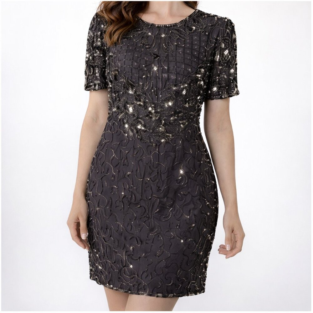 Vintage 1980s Beaded Cocktail Dress | Art Deco Glam Mini Dress